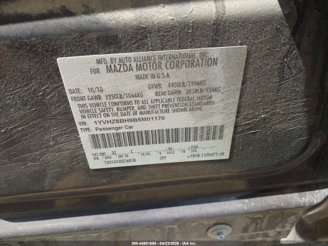Продажа на аукционе авто 2011 Mazda Mazda6 I Sport, vin: 1YVHZ8BH9B5M01170, номер лота: 44951690
