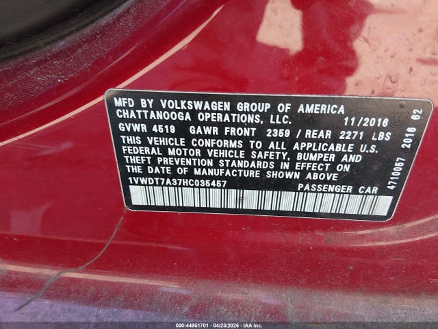 1VWDT7A37HC035457 Volkswagen Passat 1.8t R-line