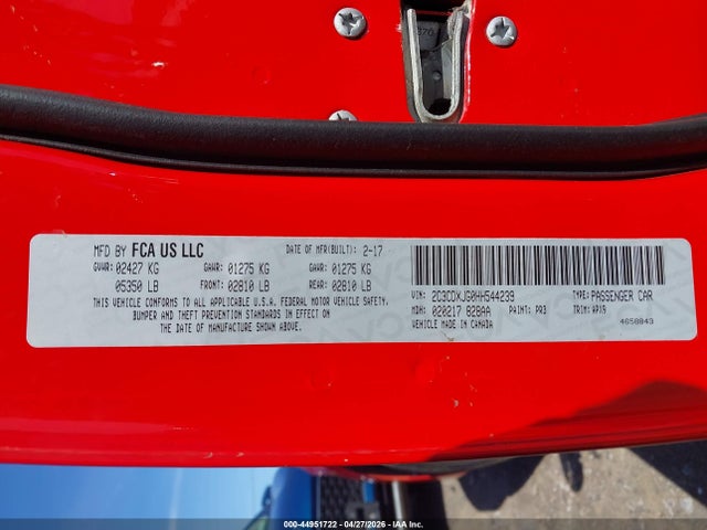2017 Dodge Charger Sxt Awd მანქანა იყიდება აუქციონზე, vin: 2C3CDXJG0HH544239, აუქციონის ნომერი: 44951722