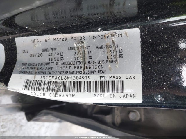 44951752 :رقم المزاد ، JM1BPACL8M1304919 vin ، 2021 Mazda Mazda3 Preferred مزاد بيع