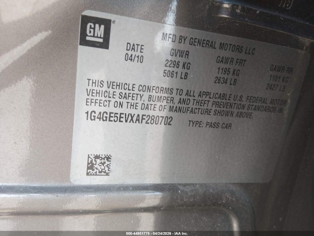 Aukcja sprzedaży 2010 Buick Lacrosse Cxs, vin: 1G4GE5EVXAF280702, numer aukcji: 44951775