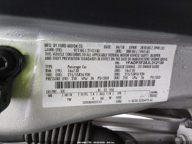 Продажа на аукционе авто 2018 Ford Focus Se, vin: 1FADP3F28JL312130, номер лота: 44951792