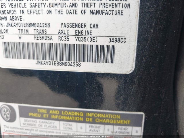 Aukcja sprzedaży 2008 Infiniti M35, vin: JNKAY01E88M604258, numer aukcji: 44951793