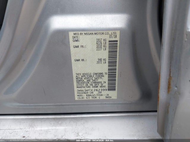 Aukcja sprzedaży 2018 Nissan Altima 2.5 S, vin: 1N4AL3AP7JC262399, numer aukcji: 44951799