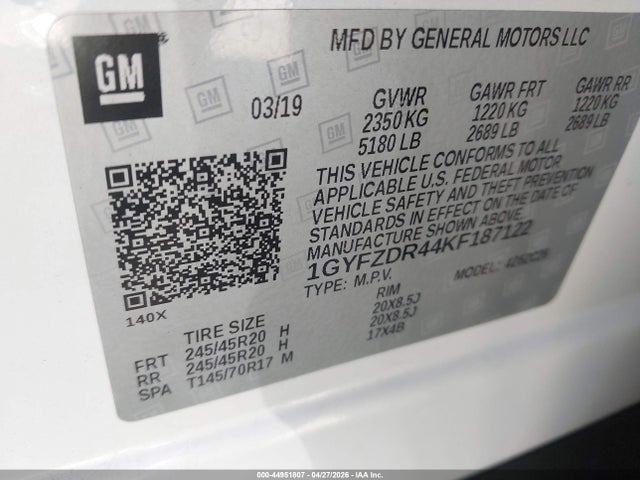 Aukcja sprzedaży 2019 Cadillac Xt4 Premium Luxury, vin: 1GYFZDR44KF187122, numer aukcji: 44951807