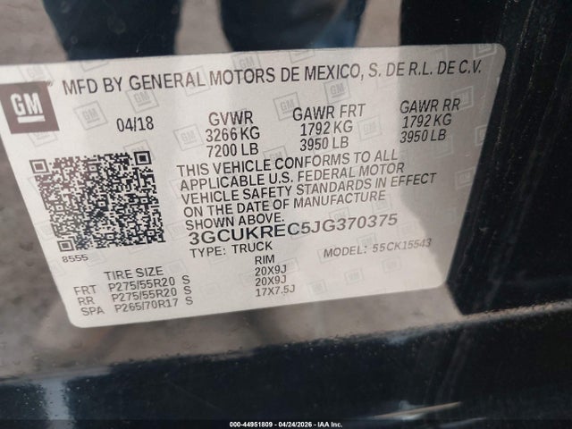 3GCUKREC5JG370375 Chevrolet Silverado 1500 2lt