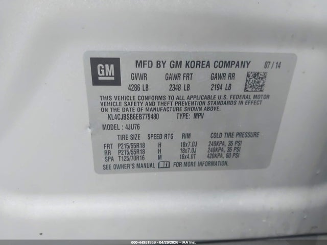 Продаж на аукціоні авто 2014 Buick Encore Convenience, vin: KL4CJBSB6EB779480, номер лоту: 44951839