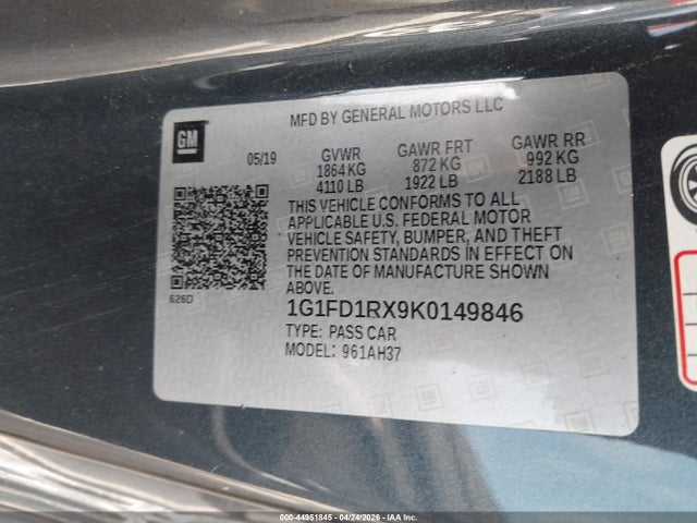 Продажа на аукционе авто 2019 Chevrolet Camaro 2lt, vin: 1G1FD1RX9K0149846, номер лота: 44951845