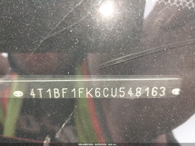 44951854 :رقم المزاد ، 4T1BF1FK6CU548163 vin ، 2012 Toyota Camry Le مزاد بيع