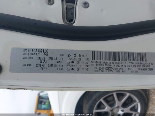 Продажа на аукционе авто 2016 Dodge Journey R/t, vin: 3C4PDDEG0GT243000, номер лота: 44951863