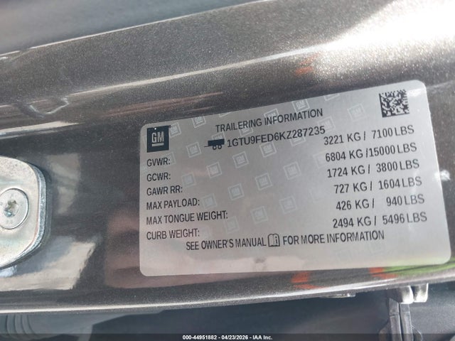 Aukcja sprzedaży 2019 Gmc Sierra 1500 Denali, vin: 1GTU9FED6KZ287235, numer aukcji: 44951882