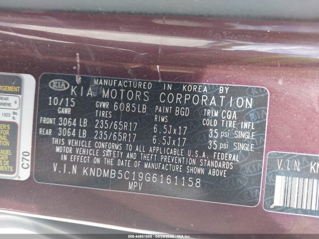 Aukcja sprzedaży 2016 Kia Sedona Lx, vin: KNDMB5C19G6161158, numer aukcji: 44951889