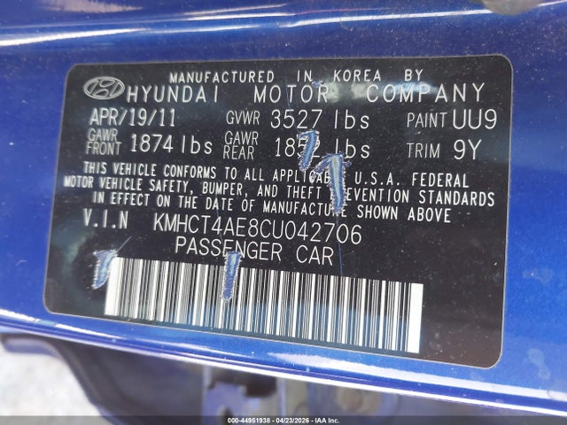 44951938 :رقم المزاد ، KMHCT4AE8CU042706 vin ، 2012 Hyundai Accent Gls مزاد بيع