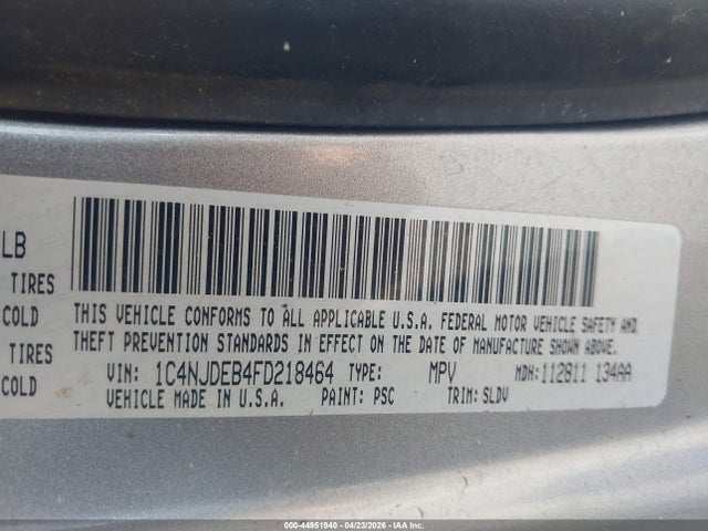 Aukcja sprzedaży 2015 Jeep Compass Latitude, vin: 1C4NJDEB4FD218464, numer aukcji: 44951940