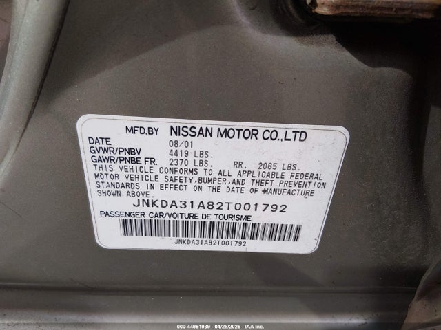 44951939 :رقم المزاد ، JNKDA31A82T001792 vin ، 2002 Infiniti I35 Luxury مزاد بيع
