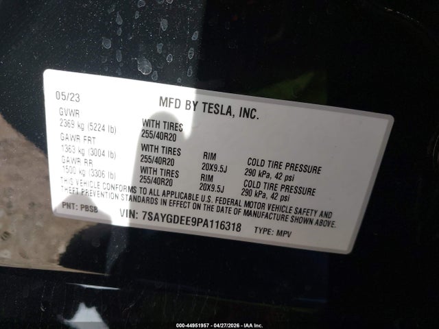 2023 Tesla Model Y Awd/long Range Dual Motor All-wheel Drive მანქანა იყიდება აუქციონზე, vin: 7SAYGDEE9PA116318, აუქციონის ნომერი: 44951957