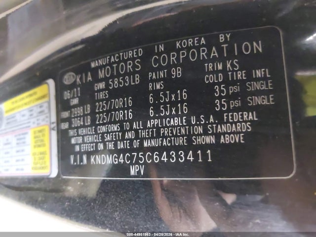 Продаж на аукціоні авто 2012 Kia Sedona Lx, vin: KNDMG4C75C6433411, номер лоту: 44951963