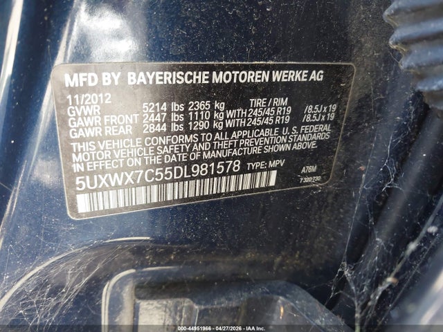 Продаж на аукціоні авто 2013 Bmw X3 Xdrive35i, vin: 5UXWX7C55DL981578, номер лоту: 44951966