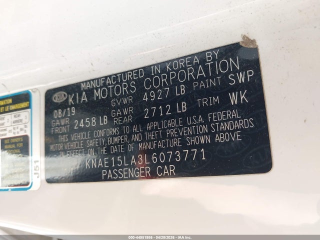 Aukcja sprzedaży 2020 Kia Stinger Gt-line, vin: KNAE15LA3L6073771, numer aukcji: 44951986