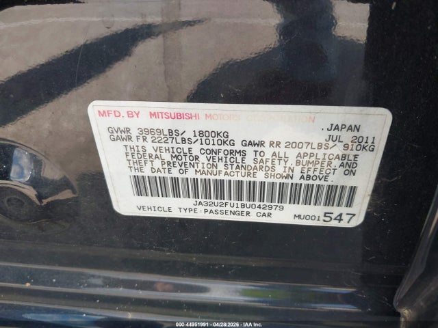 Продаж на аукціоні авто 2011 Mitsubishi Lancer Es, vin: JA32U2FU1BU042979, номер лоту: 44951991