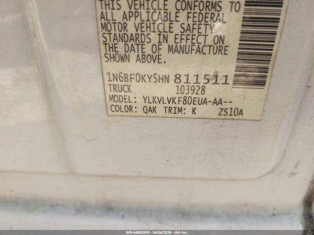 Auction sale of the 2017 Nissan Nv Cargo Nv2500 Hd Sl V6, vin: 1N6BF0KY5HN811511, lot number: 44952005