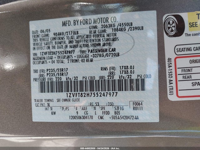Aukcja sprzedaży 2005 Ford Mustang Gt Deluxe/gt Premium, vin: 1ZVFT82H755247977, numer aukcji: 44952008