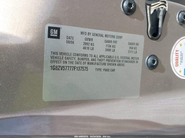 Aukcja sprzedaży 2007 Saturn Aura Xr, vin: 1G8ZV57777F137575, numer aukcji: 44952035