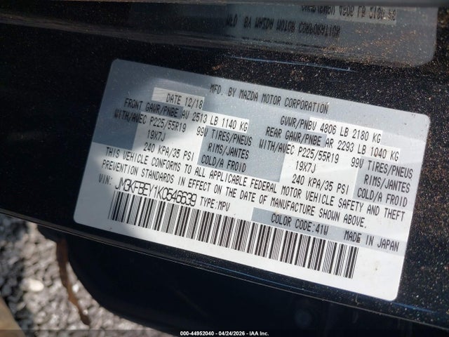 44952040 :رقم المزاد ، JM3KFBEY1K0546639 vin ، 2019 Mazda Cx-5 Signature مزاد بيع