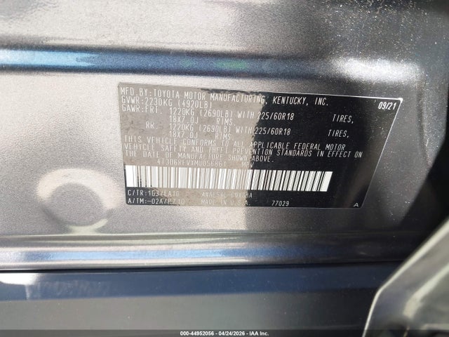 44952056 :رقم المزاد ، 4T3D6RFVXMU056861 vin ، 2021 Toyota Rav4 Hybrid Limited مزاد بيع