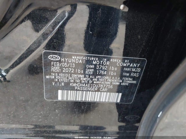 Aukcja sprzedaży 2013 Hyundai Elantra Gls, vin: KMHDH4AE1DU787756, numer aukcji: 44952064