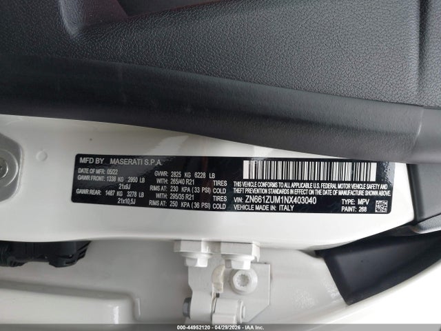 Aukcja sprzedaży 2022 Maserati Levante Modena S, vin: ZN661ZUM1NX403040, numer aukcji: 44952120