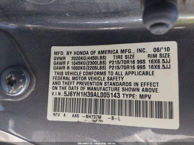 2010 Honda Element Lx მანქანა იყიდება აუქციონზე, vin: 5J6YH1H39AL005143, აუქციონის ნომერი: 44952122