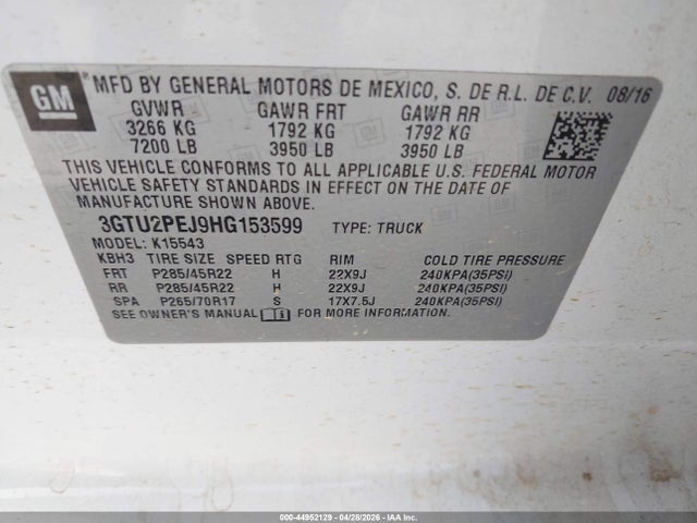 Продаж на аукціоні авто 2017 Gmc Sierra 1500 Denali, vin: 3GTU2PEJ9HG153599, номер лоту: 44952129
