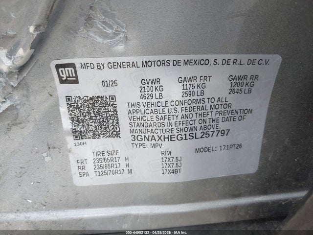 Продажа на аукционе авто 2025 Chevrolet Equinox Fwd Lt, vin: 3GNAXHEG1SL257797, номер лота: 44952132