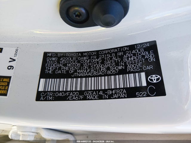 Продажа на аукционе авто 2025 Toyota Gr Corolla Core, vin: JTNABAAE8SA018057, номер лота: 44952133
