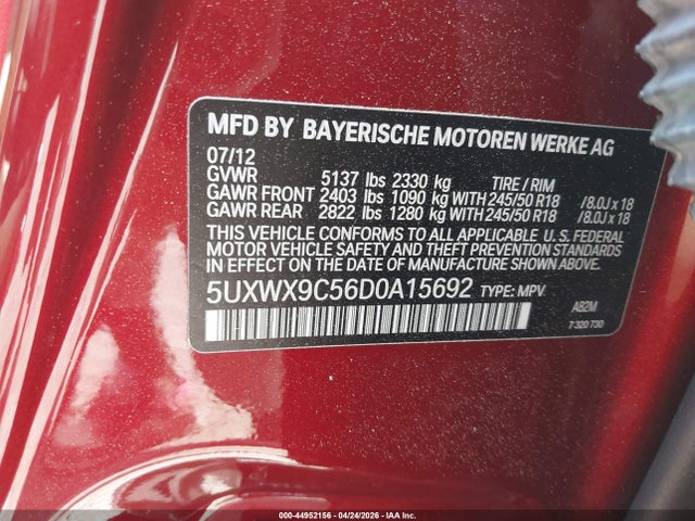 2013 Bmw X3 Xdrive28i მანქანა იყიდება აუქციონზე, vin: 5UXWX9C56D0A15692, აუქციონის ნომერი: 44952156