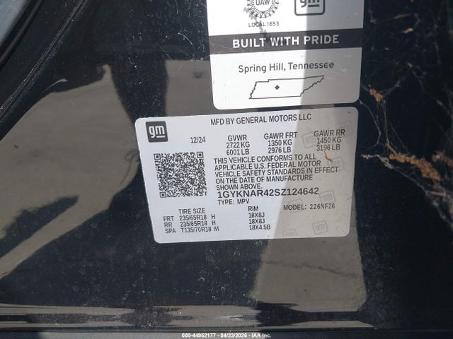 44952177 :رقم المزاد ، 1GYKNAR42SZ124642 vin ، 2025 Cadillac Xt5 Fwd Luxury مزاد بيع