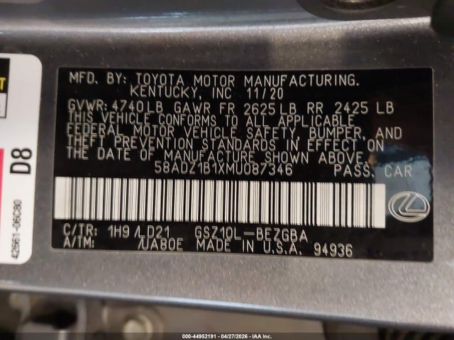 Продажа на аукционе авто 2021 Lexus Es 350, vin: 58ADZ1B1XMU087346, номер лота: 44952191