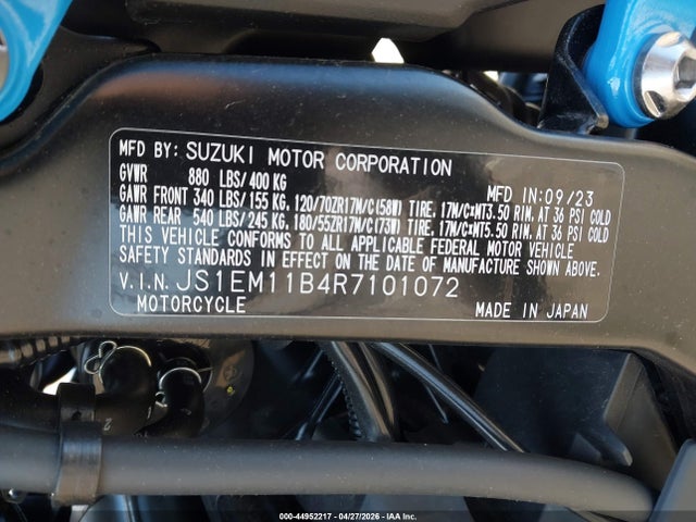 Aukcja sprzedaży 2024 Suzuki Gsx800 R, vin: JS1EM11B4R7101072, numer aukcji: 44952217