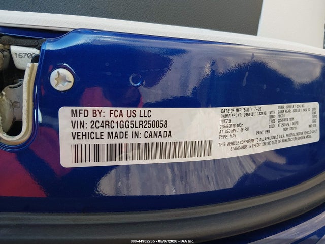 Продаж на аукціоні авто 2020 Chrysler Pacifica Limited, vin: 2C4RC1GG5LR250058, номер лоту: 44952235