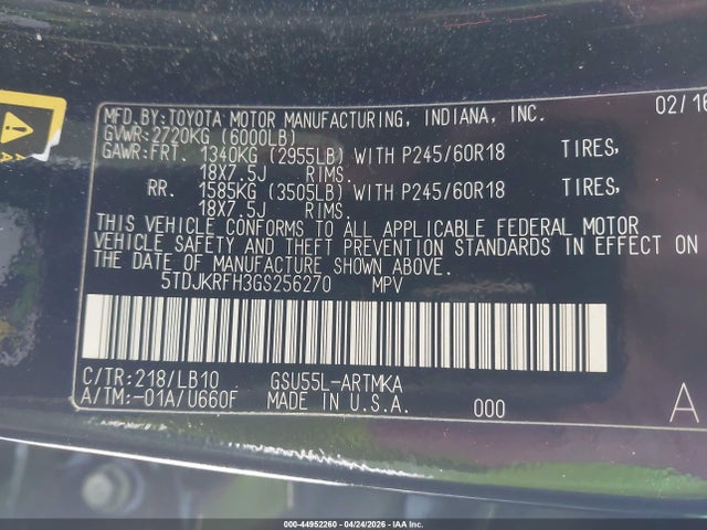 5TDJKRFH3GS256270 Toyota Highlander Xle V6