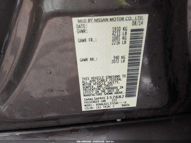 44952265 :رقم المزاد ، 1N4AL3AP4FC157682 vin ، 2015 Nissan Altima 2.5 Sv مزاد بيع