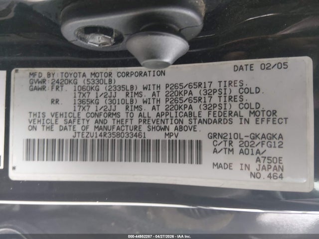 Продаж на аукціоні авто 2005 Toyota 4runner Sr5 V6, vin: JTEZU14R358033461, номер лоту: 44952287