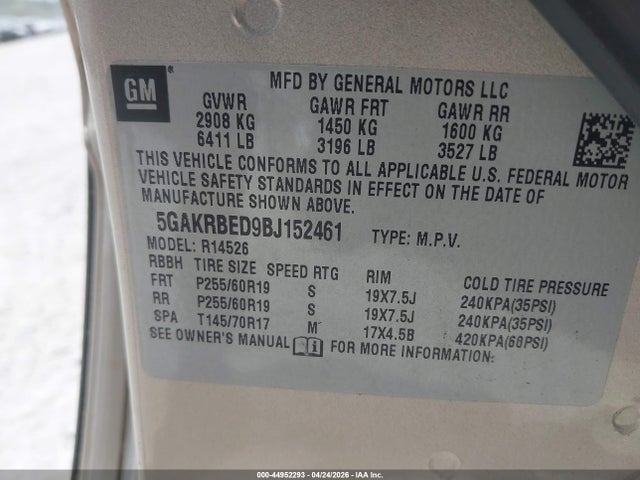 Продаж на аукціоні авто 2011 Buick Enclave 1xl, vin: 5GAKRBED9BJ152461, номер лоту: 44952293