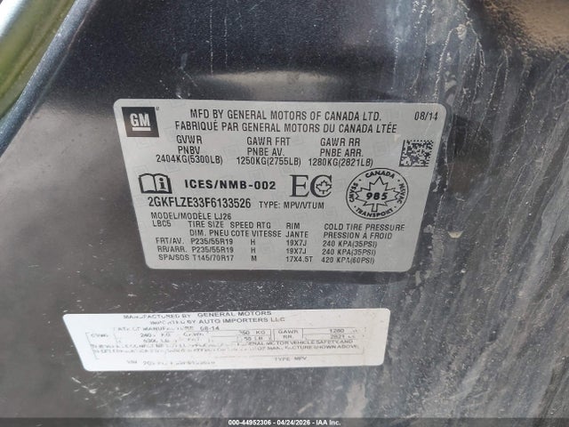 2015 Gmc Terrain Denali მანქანა იყიდება აუქციონზე, vin: 2GKFLZE33F6133526, აუქციონის ნომერი: 44952306