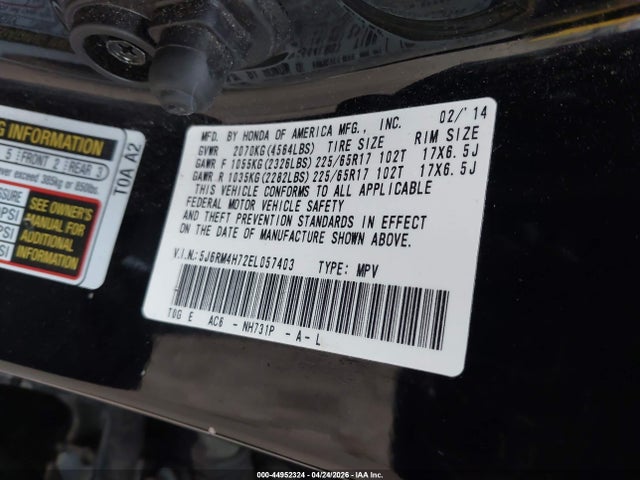 Продаж на аукціоні авто 2014 Honda Cr-v Ex-l, vin: 5J6RM4H72EL057403, номер лоту: 44952324