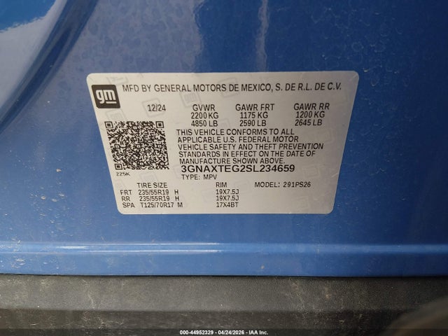 Продаж на аукціоні авто 2025 Chevrolet Equinox Awd Rs, vin: 3GNAXTEG2SL234659, номер лоту: 44952329