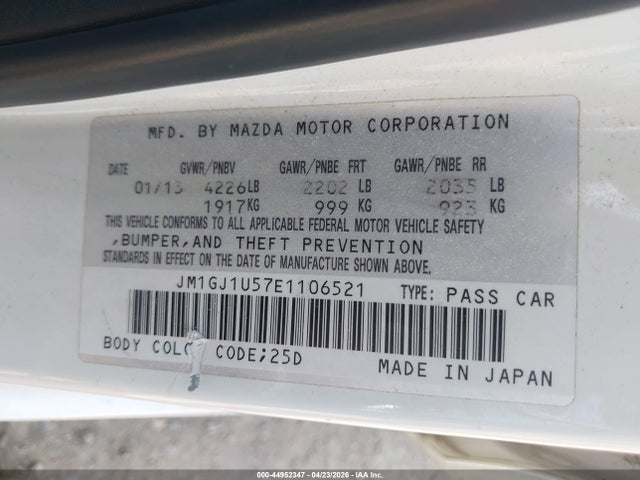 Aukcja sprzedaży 2014 Mazda Mazda6 I Sport, vin: JM1GJ1U57E1106521, numer aukcji: 44952347