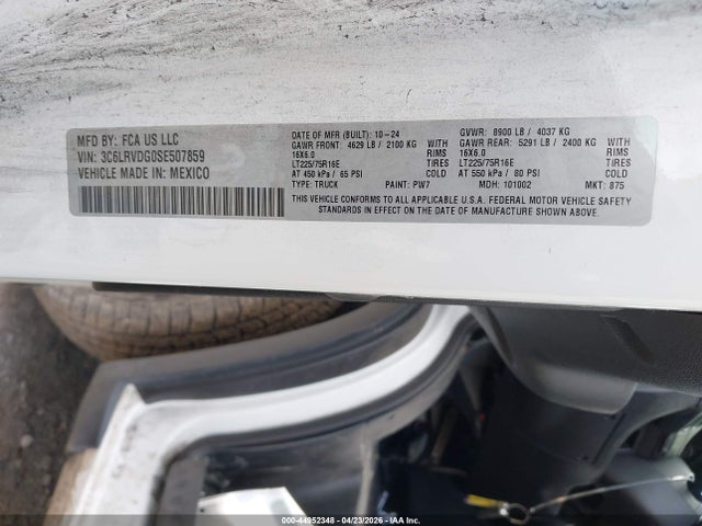 Продаж на аукціоні авто 2025 Ram Promaster 2500 Tradesman High Roof 159 Wb W/pass Seat, vin: 3C6LRVDG0SE507859, номер лоту: 44952348