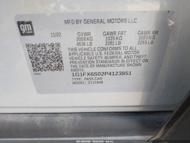 Продажа на аукционе авто 2023 Chevrolet Bolt Ev Fwd 2lt, vin: 1G1FX6S02P4123851, номер лота: 44952365